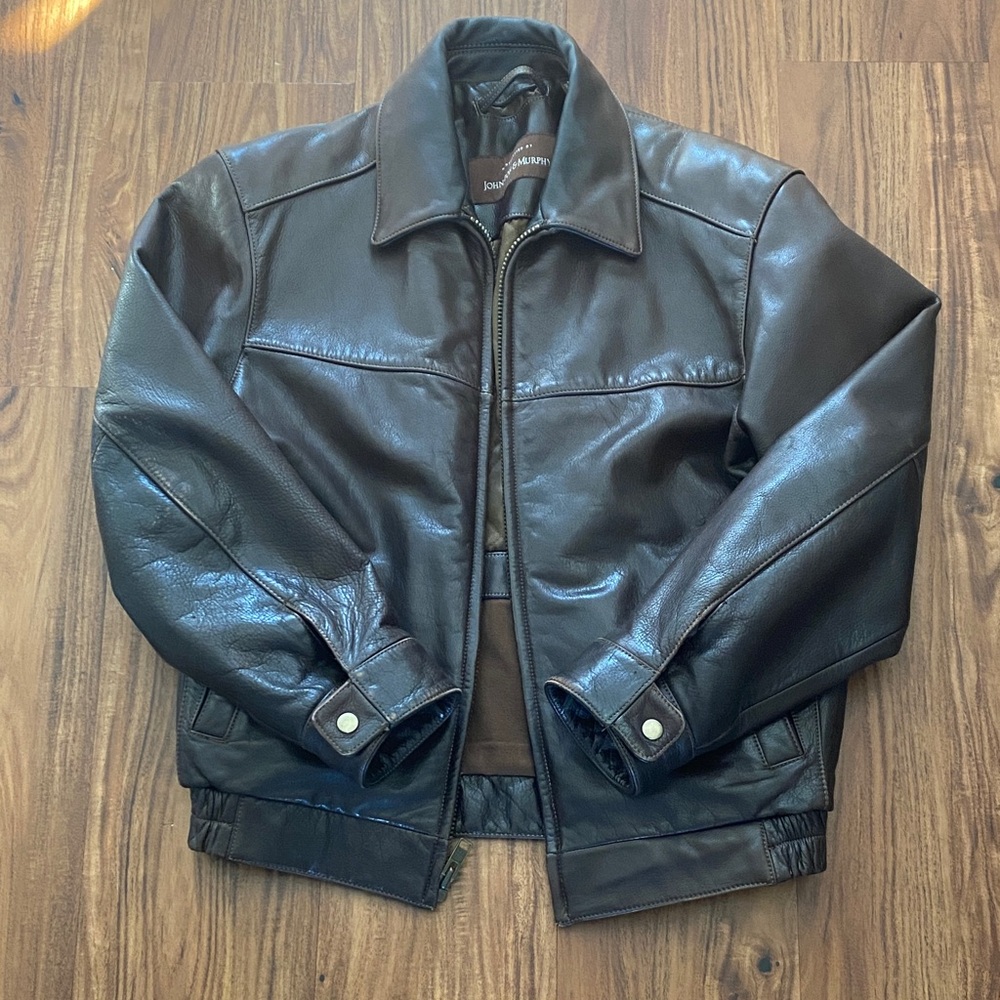 Johnston & Murphy Dark Brown Leather Bomber Jacket